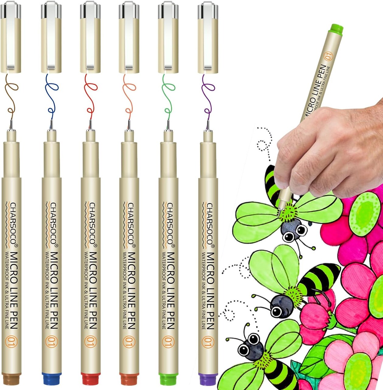 Micro Pen, Fine Point Pen with 6 Colors, Waterproof Archival Ink, 0.25mm Fineliner Ink Pens for Artist Illustration, Sketching, Anime, Manga, Technical Drawing and Scrapbooking